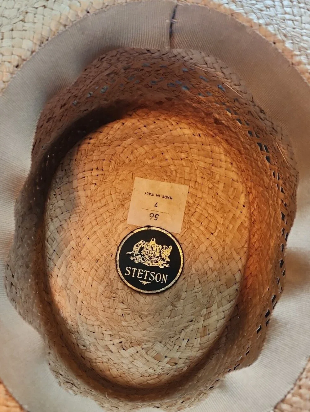 Stetson Natural Straw Boater Hat with Brown-Orange Band Vintage